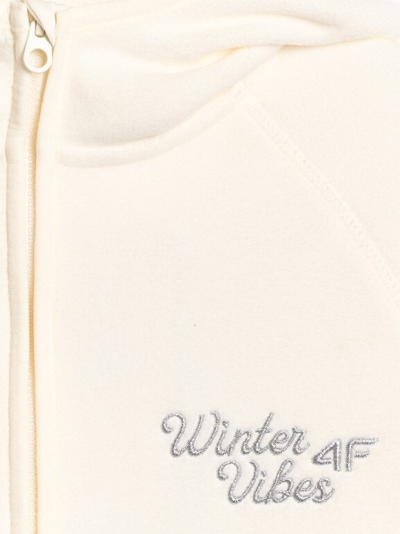 Dziewczęcy polar rozpinany z kapturem 4F 4FJRAW25TFLEF444 - biały