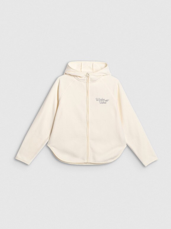 Dziewczęcy polar rozpinany z kapturem 4F 4FJRAW25TFLEF444 - biały
