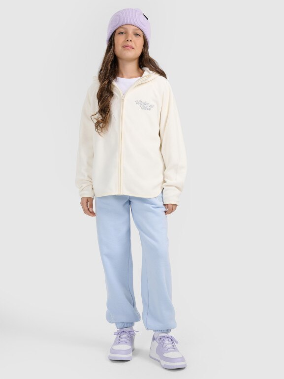 Dziewczęcy polar rozpinany z kapturem 4F 4FJRAW25TFLEF444 - biały