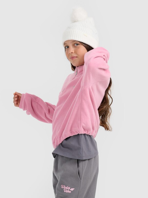 Dziewczęcy polar ze stójką 4F 4FJRAW25TFLEF441 - różowy