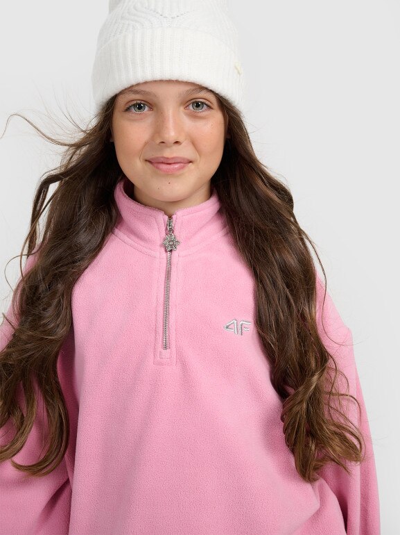 Dziewczęcy polar ze stójką 4F 4FJRAW25TFLEF441 - różowy