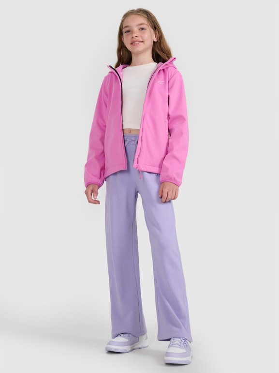 Dziewczęcy softshell rozpinany z kapturem 4F 4FJRAW25TSOFF515 - różowy