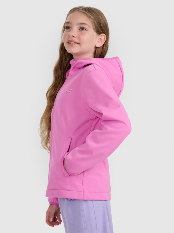Dziewczęcy softshell rozpinany z kapturem 4F 4FJRAW25TSOFF515 - różowy