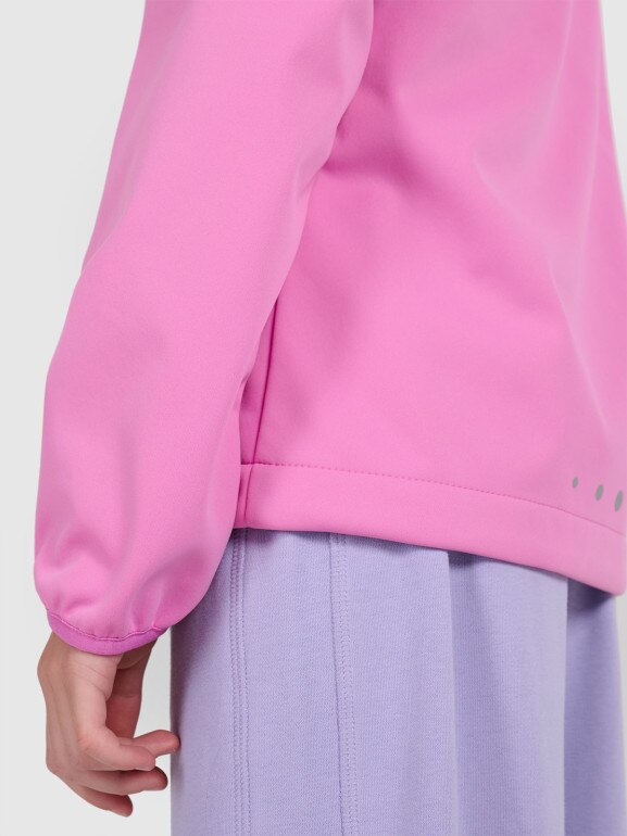 Dziewczęcy softshell rozpinany z kapturem 4F 4FJRAW25TSOFF515 - różowy