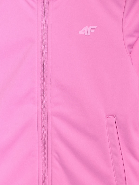 Dziewczęcy softshell rozpinany z kapturem 4F 4FJRAW25TSOFF515 - różowy