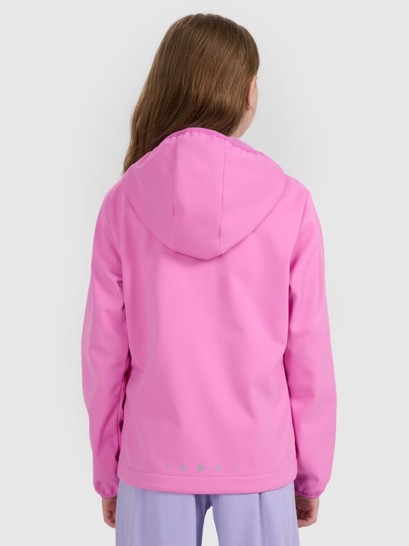 Dziewczęcy softshell rozpinany z kapturem 4F 4FJRAW25TSOFF515 - różowy