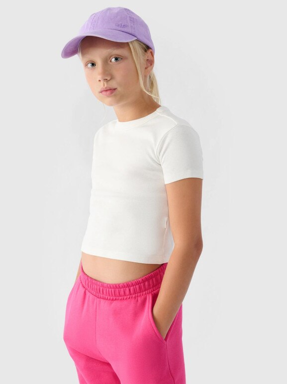 Dziewczęcy t-shirt basic 4F 4FJRSS24TTSHF2053 - biały