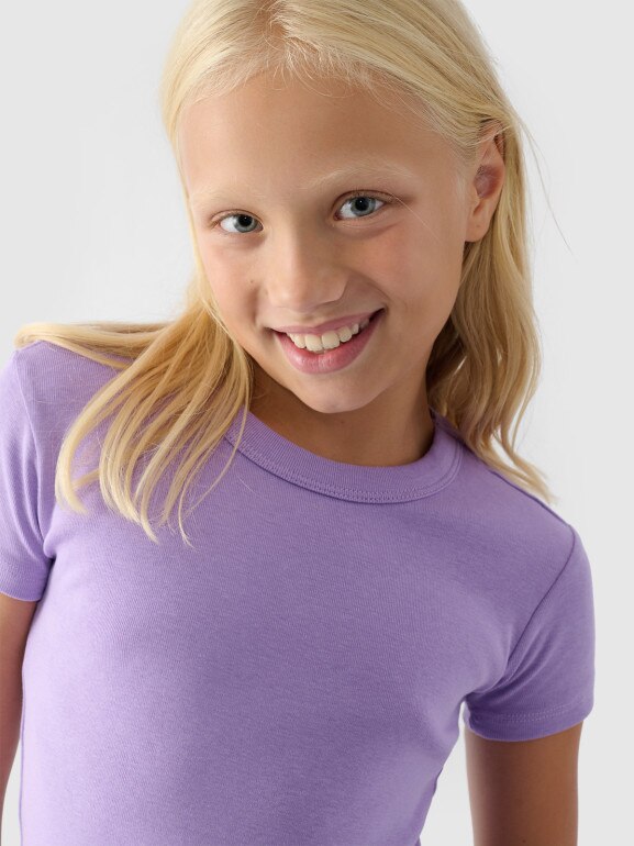 Dziewczęcy t-shirt basic 4F 4FJRSS24TTSHF2053 - fioletowy