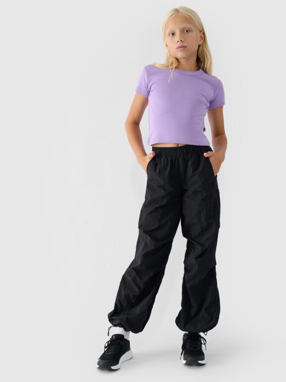 Dziewczęcy t-shirt basic 4F 4FJRSS24TTSHF2053 - fioletowy