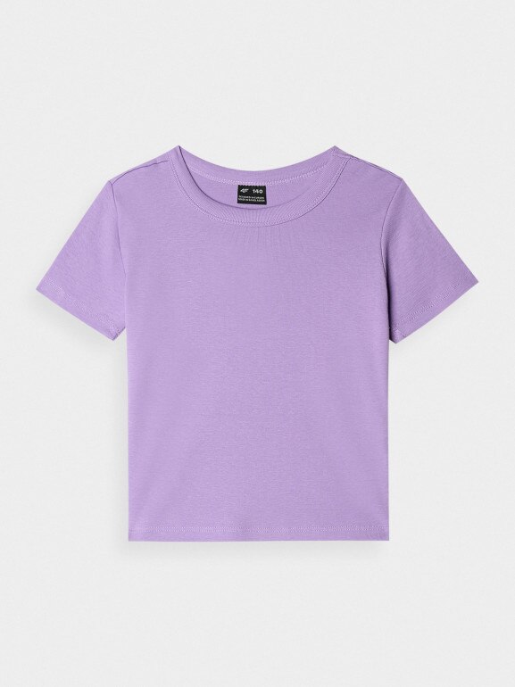 Dziewczęcy t-shirt basic 4F 4FJRSS24TTSHF2053 - fioletowy