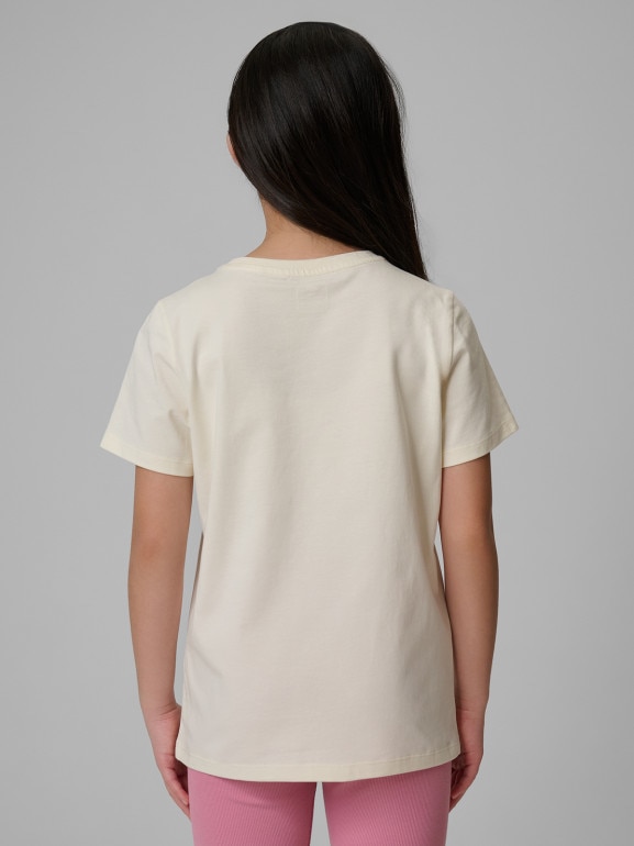 Dziewczęcy t-shirt bez nadruku 4F 4FJRSS26TTSHF3554 - beżowy