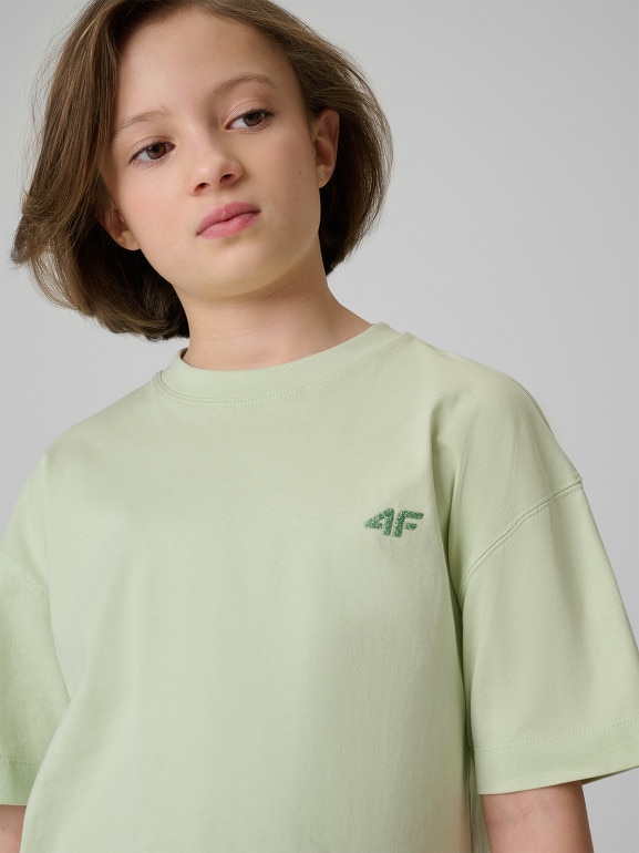Dziewczęcy t-shirt bez nadruku 4F 4FJRSS26TTSHF3841 - miętowy