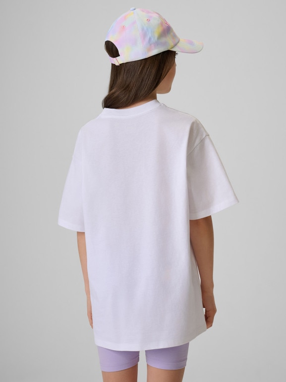 Dziewczęcy t-shirt bez nadruku 4F 4FJRSS26TTSHF3984 - biały