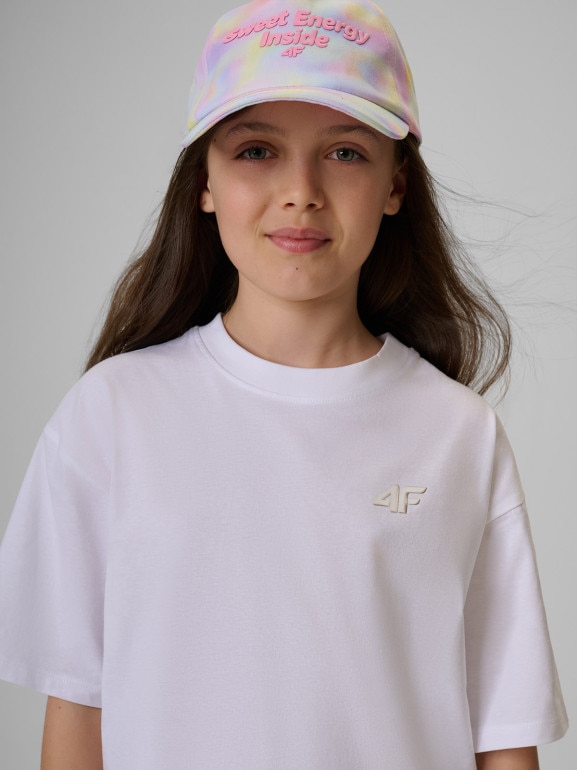 Dziewczęcy t-shirt bez nadruku 4F 4FJRSS26TTSHF3984 - biały