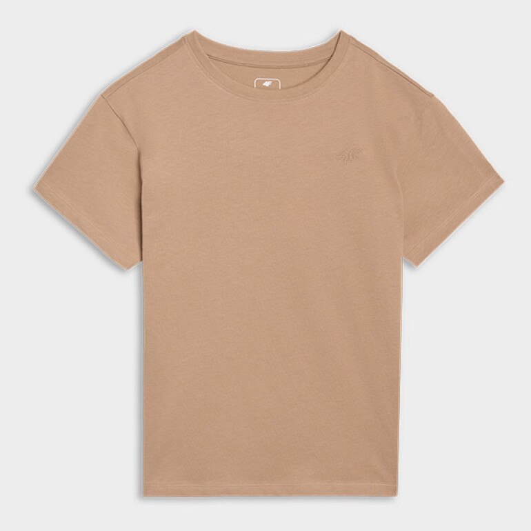 Dziewczęcy t-shirt oversize 4F 4FJWSS25TTSHF2326 - beżowy 