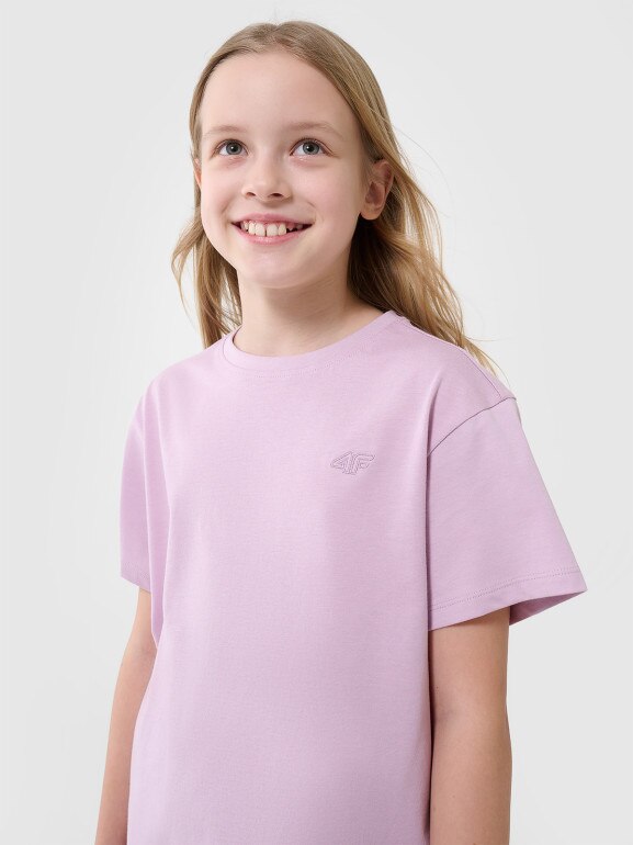 Dziewczęcy t-shirt oversize 4F 4FJWSS25TTSHF2326 - różowy