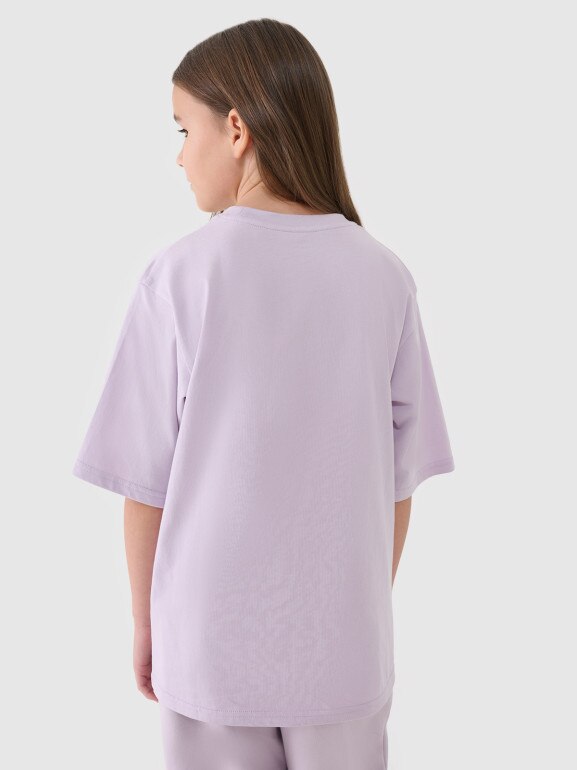 Dziewczęcy t-shirt oversize z nadrukiem 4F 4FJASAW24TTSHF2592 - różowy