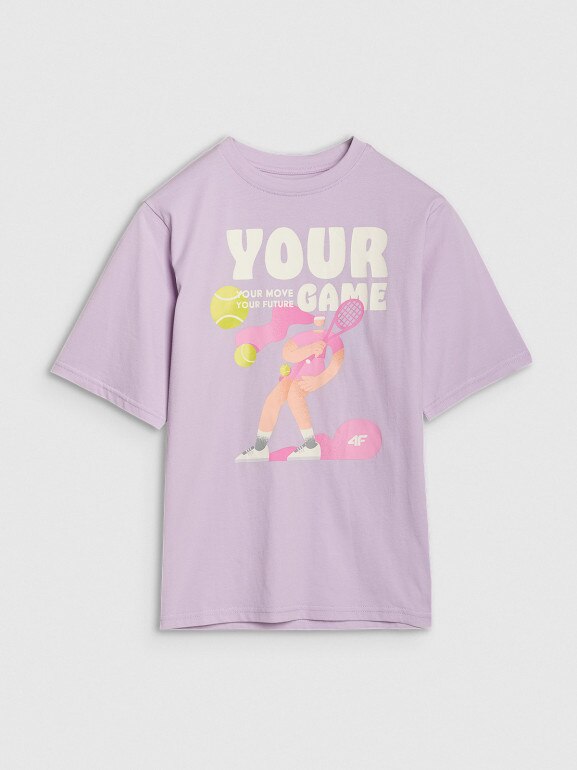 Dziewczęcy t-shirt oversize z nadrukiem 4F 4FJASAW24TTSHF2592 - różowy