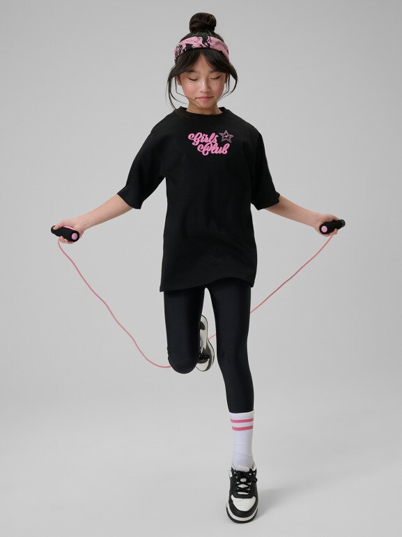 Dziewczęcy t-shirt z nadrukiem 4F 4FJRSS26TTSHF3452 - czarny