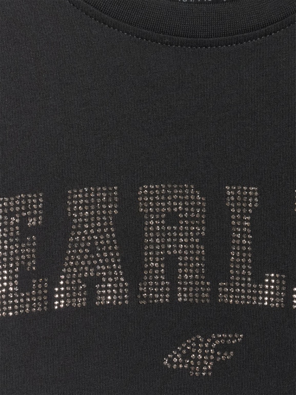 Dziewczęcy t-shirt z nadrukiem 4F 4FJRSS26TTSHF3453 - czarny