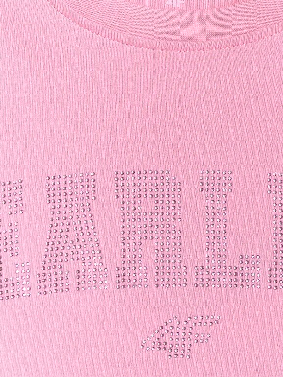 Dziewczęcy t-shirt z nadrukiem 4F 4FJRSS26TTSHF3453 - różowy