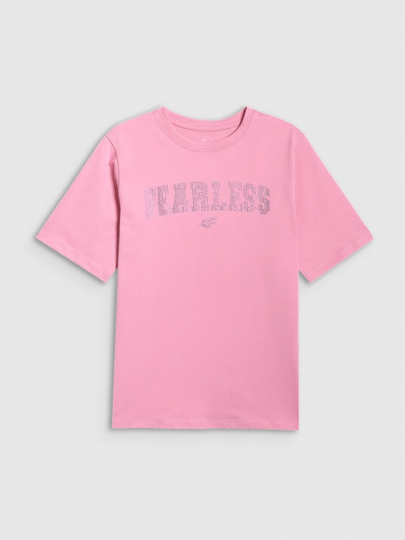 Dziewczęcy t-shirt z nadrukiem 4F 4FJRSS26TTSHF3453 - różowy