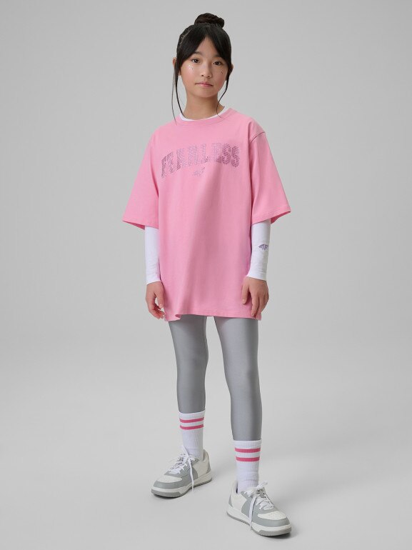 Dziewczęcy t-shirt z nadrukiem 4F 4FJRSS26TTSHF3453 - różowy