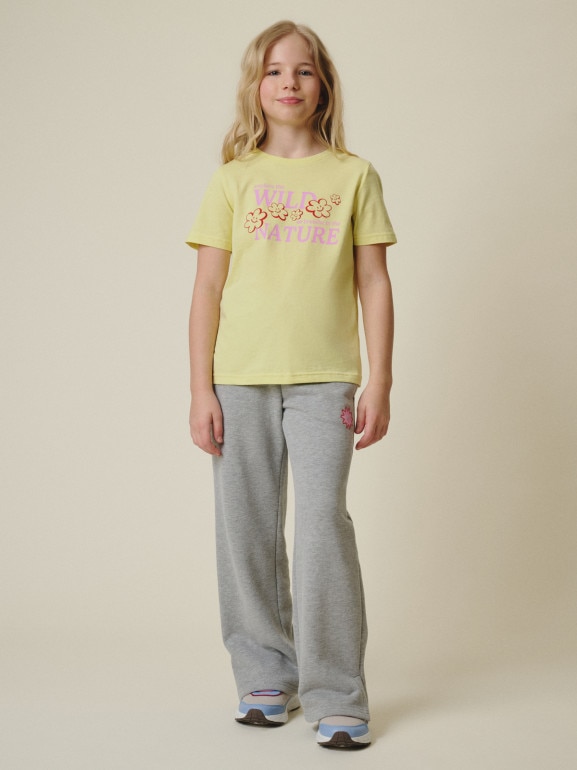 Dziewczęcy t-shirt z nadrukiem 4F 4FJRSS26TTSHF3677 - żółty