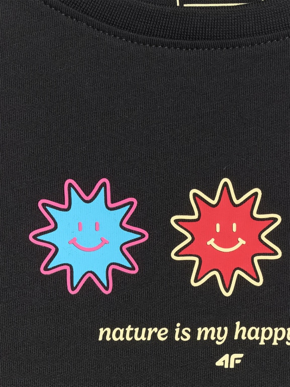Dziewczęcy t-shirt z nadrukiem 4F 4FJRSS26TTSHF3678 - czarny