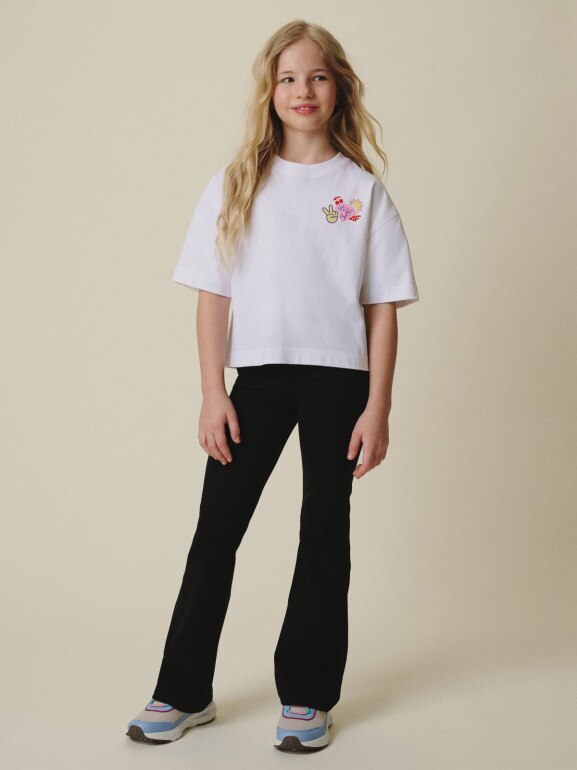 Dziewczęcy t-shirt z nadrukiem 4f 4FJRSS26TTSHF3679 - biały
