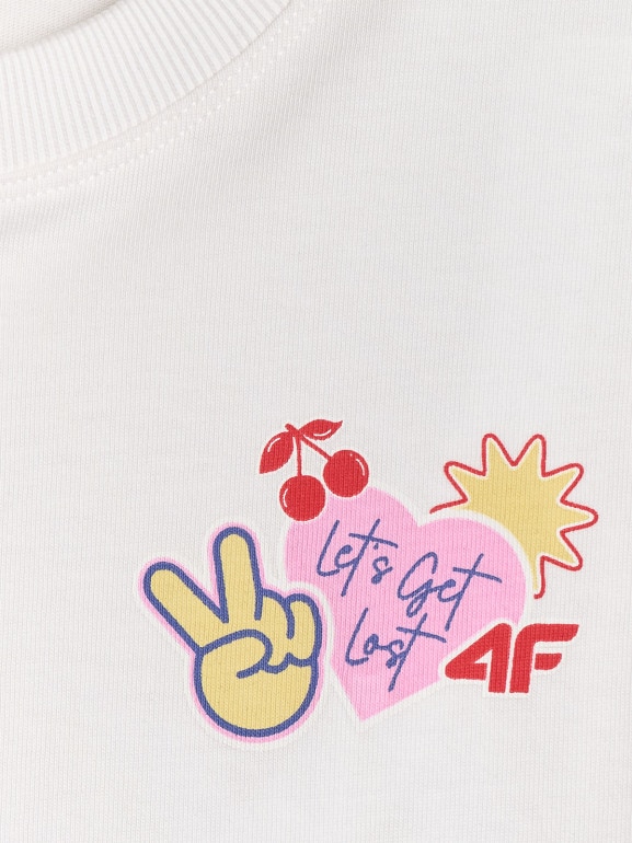 Dziewczęcy t-shirt z nadrukiem 4f 4FJRSS26TTSHF3679 - biały