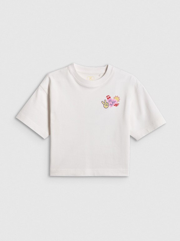 Dziewczęcy t-shirt z nadrukiem 4f 4FJRSS26TTSHF3679 - biały