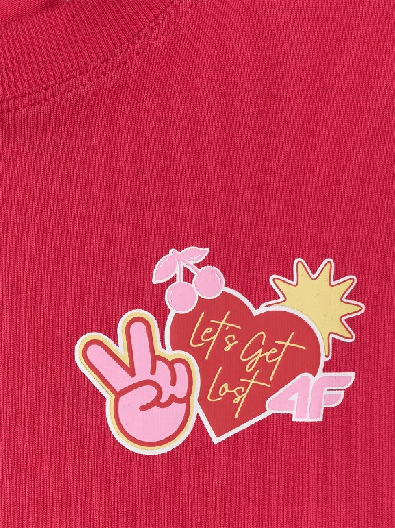 Dziewczęcy t-shirt z nadrukiem 4f 4FJRSS26TTSHF3679 - różowy
