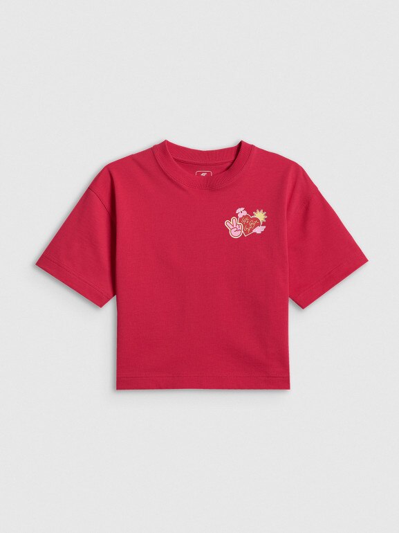 Dziewczęcy t-shirt z nadrukiem 4f 4FJRSS26TTSHF3679 - różowy