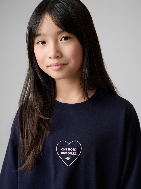 Dziewczęcy t-shirt z nadrukiem 4F 4FJRSS26TTSHF3690 - granatowy