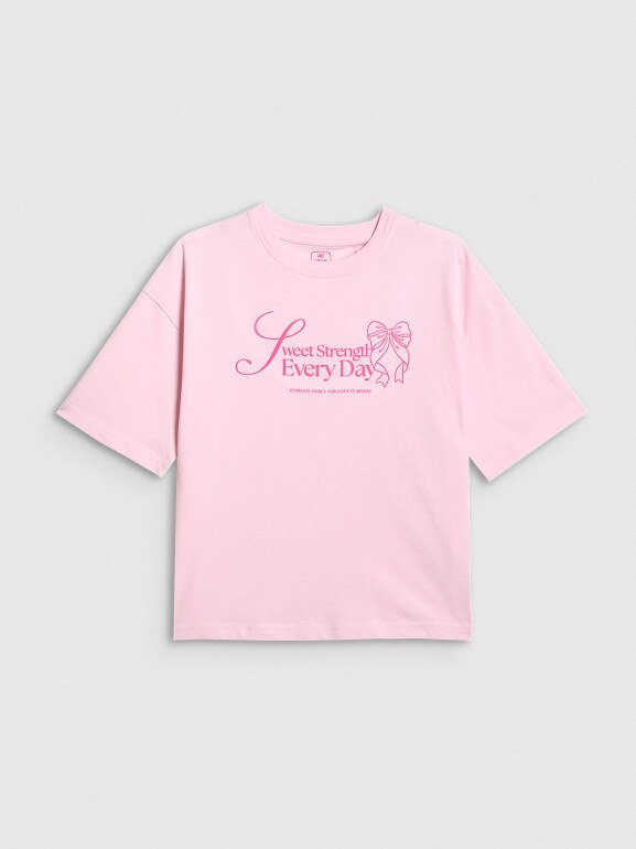 Dziewczęcy t-shirt z nadrukiem 4F 4FJRSS26TTSHF3690 - różowy