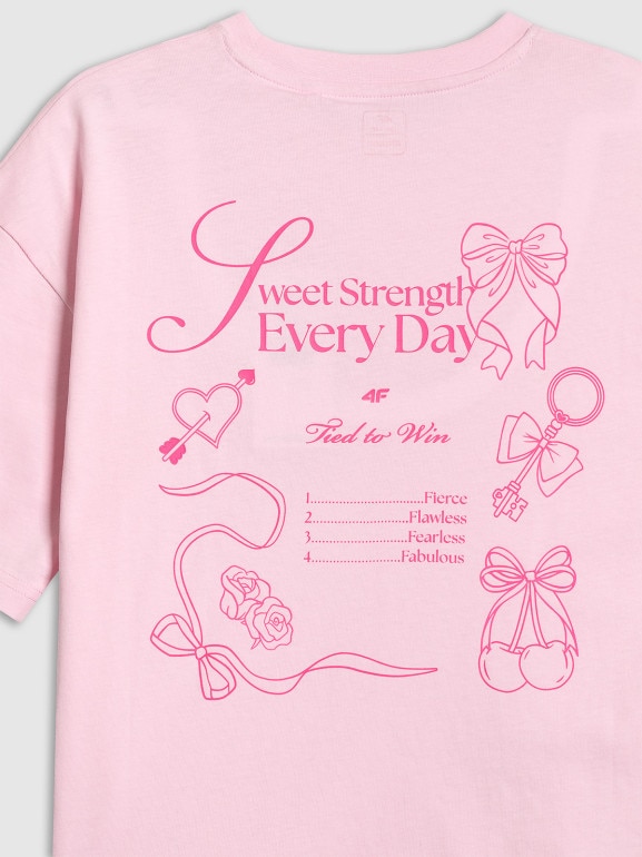 Dziewczęcy t-shirt z nadrukiem 4F 4FJRSS26TTSHF3690 - różowy