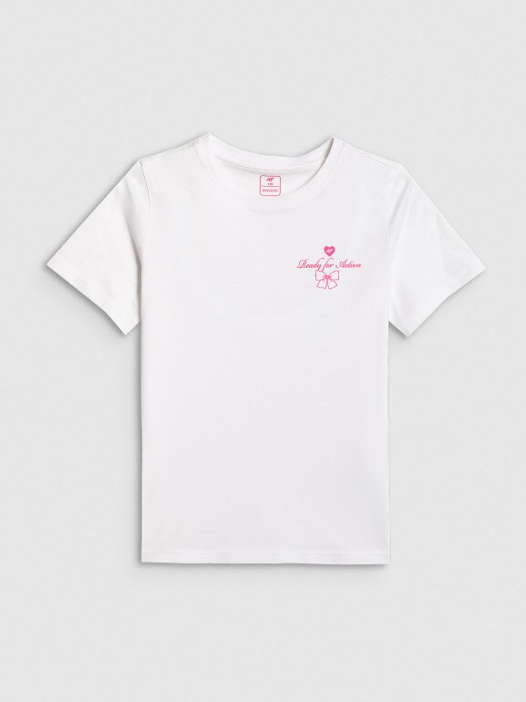 Dziewczęcy t-shirt z nadrukiem 4F 4FJRSS26TTSHF3691 - biały