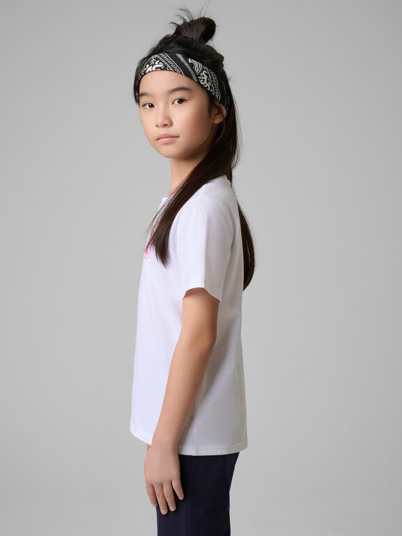 Dziewczęcy t-shirt z nadrukiem 4F 4FJRSS26TTSHF3691 - biały