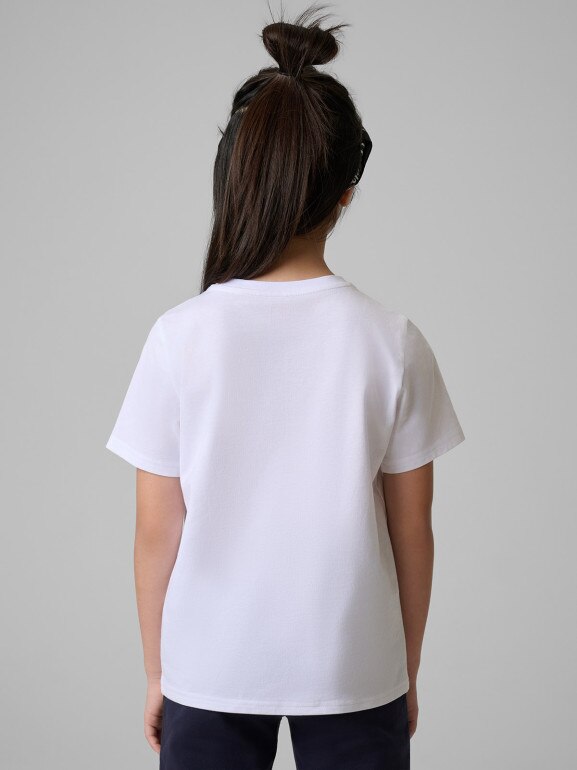 Dziewczęcy t-shirt z nadrukiem 4F 4FJRSS26TTSHF3691 - biały