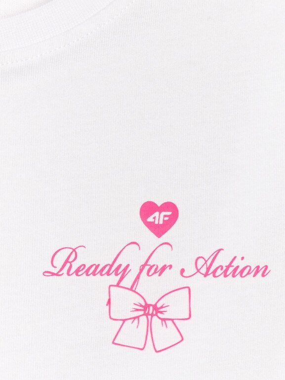 Dziewczęcy t-shirt z nadrukiem 4F 4FJRSS26TTSHF3691 - biały