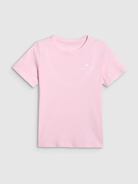 Dziewczęcy t-shirt z nadrukiem 4F 4FJRSS26TTSHF3691 - różowy