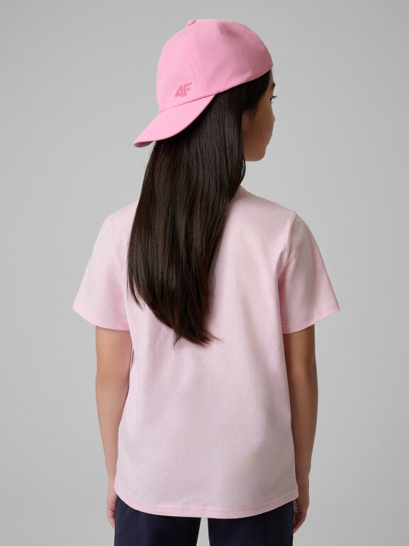 Dziewczęcy t-shirt z nadrukiem 4F 4FJRSS26TTSHF3691 - różowy