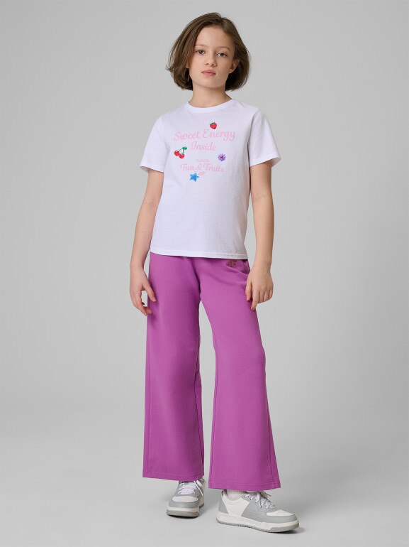 Dziewczęcy t-shirt z nadrukiem 4F 4FJRSS26TTSHF3824 - biały