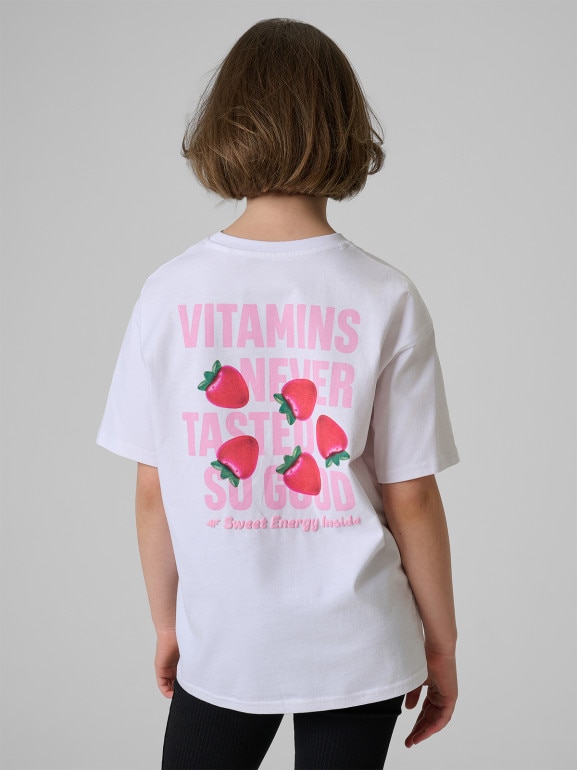 Dziewczęcy t-shirt z nadrukiem 4F 4FJRSS26TTSHF3825 - biały