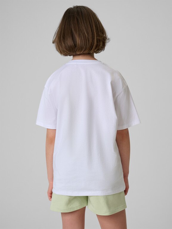 Dziewczęcy t-shirt z nadrukiem 4F 4FJRSS26TTSHF3828 - biały