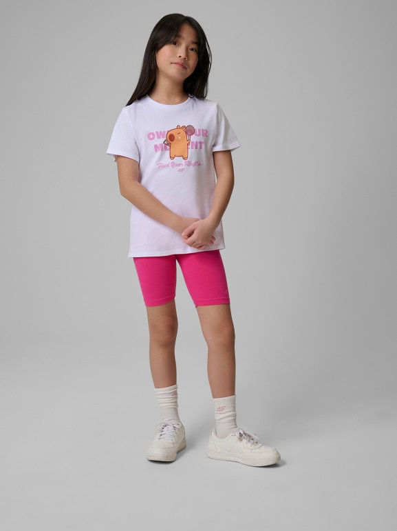 Dziewczęcy t-shirt z nadrukiem 4F 4FJRSS26TTSHF3869 - biały