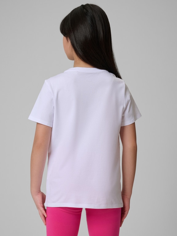 Dziewczęcy t-shirt z nadrukiem 4F 4FJRSS26TTSHF3869 - biały
