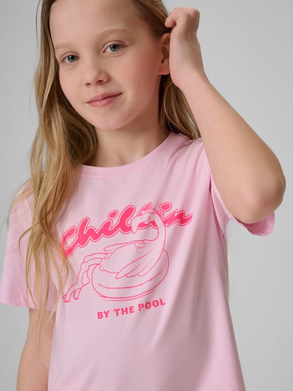 Dziewczęcy t-shirt z nadrukiem 4F 4FJRSS26TTSHF3912 - różowy