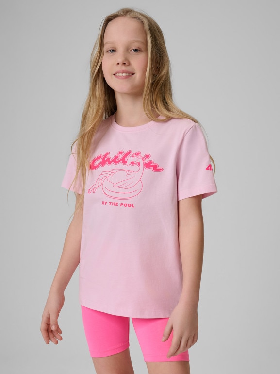 Dziewczęcy t-shirt z nadrukiem 4F 4FJRSS26TTSHF3912 - różowy